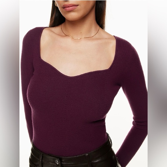 Aritzia Wilfred Tuscany Sweetheart Knit Sweater Maroon Size M - Picture 2 of 16